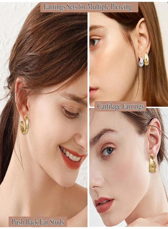 OATHYAN 27 Pairs Gold Chunky Hoop Earrings Set for Women, Hypoallergenic Earrings Fashion Dangle Earrings Set, Y2k Statement Twisted Water Drop Earring Pack (Glossy Gold) - Image 3